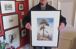 1930s COLOUR WOODCUT Entitled The Lone Pine by James Alphege Brewer