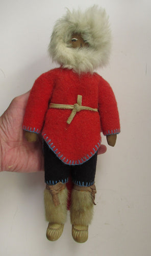 Vintage Mid Century Inuit Eskimo Doll with handmade felt clothes