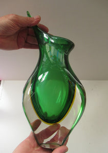 Dark Green & Yellow Cased Murano Sommerso Glass Vas