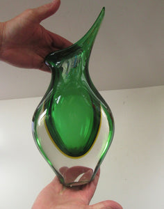 Dark Green & Yellow Cased Murano Sommerso Glass Vas
