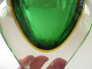 Dark Green & Yellow Cased Murano Sommerso Glass Vas