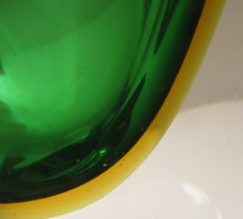 Load image into Gallery viewer, Dark Green &amp; Yellow Cased Murano Sommerso Glass Vas
