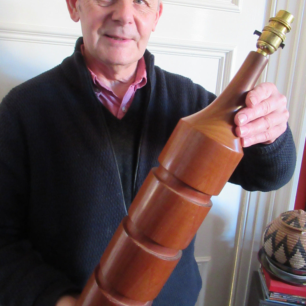 Vintage Scandinavian Teak Pillar Table Lamp. Working