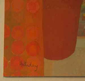 Irene Halliday - Geraniums on a Window Ledge - Watercolour and Gouache on Board