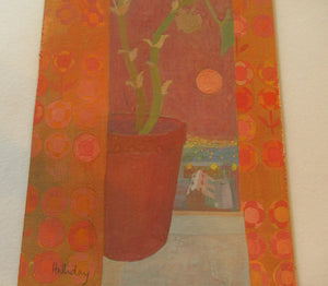 Irene Halliday - Geraniums on a Window Ledge - Watercolour and Gouache on Board
