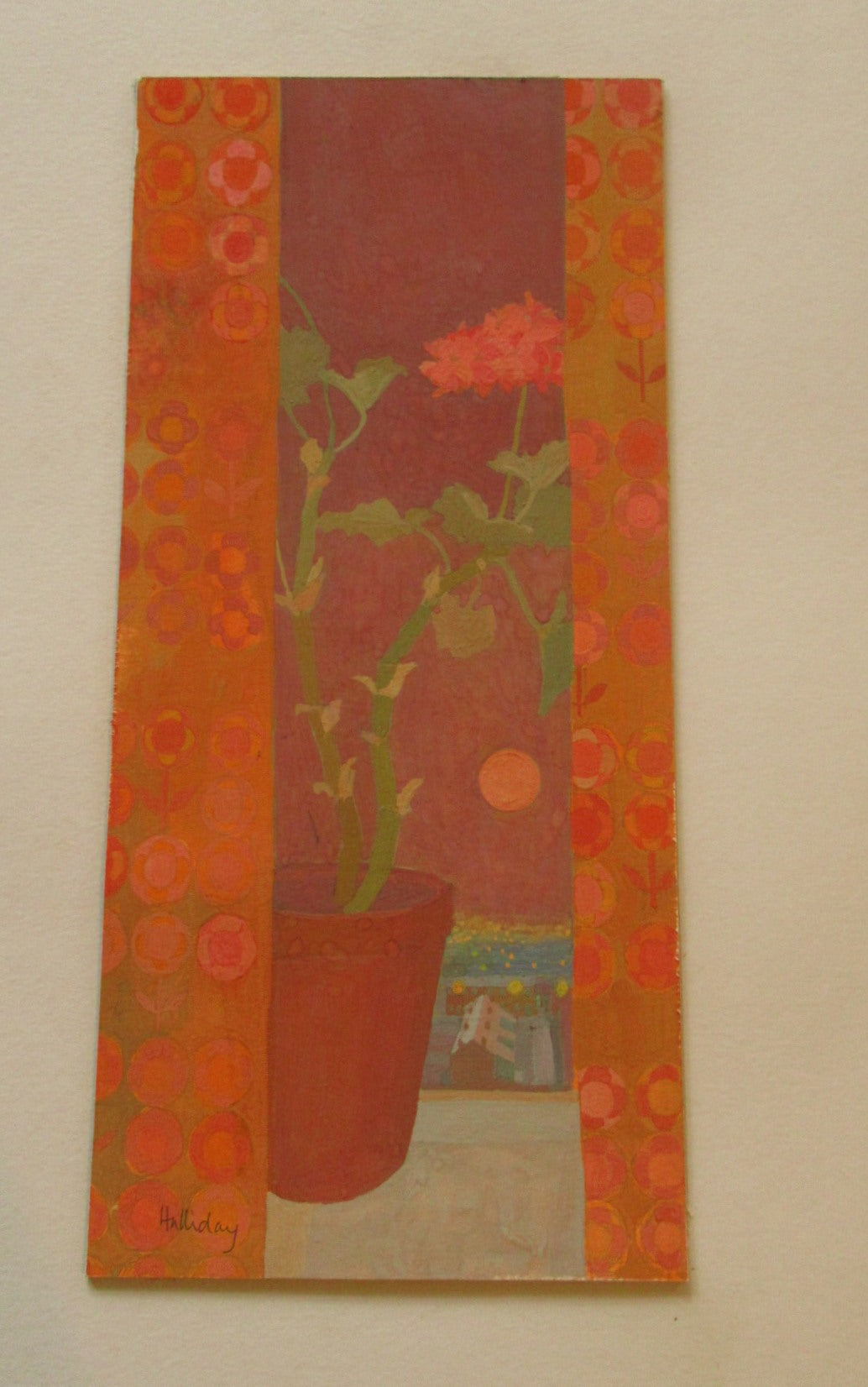 Irene Halliday - Geraniums on a Window Ledge - Watercolour and Gouache on Board