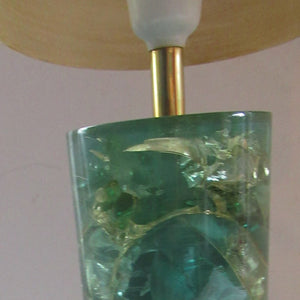 1970s Shattaline Lamp with Green Base and Beige Spun Fibre Shade