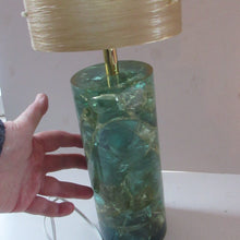 Load image into Gallery viewer, 1970s Shattaline Lamp with Green Base and Beige Spun Fibre Shade
