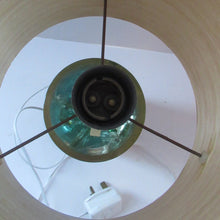 Load image into Gallery viewer, 1970s Shattaline Lamp with Green Base and Beige Spun Fibre Shade
