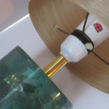 Load image into Gallery viewer, 1970s Shattaline Lamp with Green Base and Beige Spun Fibre Shade
