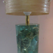 Load image into Gallery viewer, 1970s Shattaline Lamp with Green Base and Beige Spun Fibre Shade
