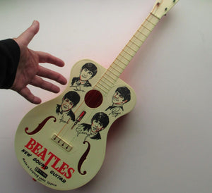 Genuine Vintage 1960s Beatles Selcol Toy Guitar with Images of the Band