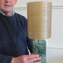 Load image into Gallery viewer, 1970s Shattaline Lamp with Green Base and Beige Spun Fibre Shade
