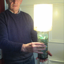 Load image into Gallery viewer, 1970s Shattaline Lamp with Green Base and Beige Spun Fibre Shade
