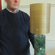 Load image into Gallery viewer, 1970s Shattaline Lamp with Green Base and Beige Spun Fibre Shade
