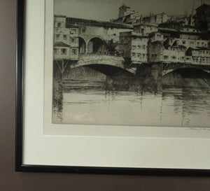 Albany E. Howarth Etching: The Ponte Vecchio,  Florence. Pencil Signed and dated in the plate 1918 FRAMED