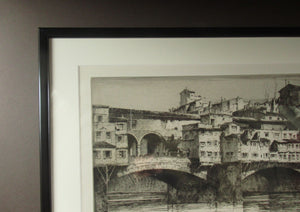 Albany E. Howarth Etching: The Ponte Vecchio,  Florence. Pencil Signed and dated in the plate 1918 FRAMED