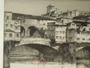 Albany E. Howarth Etching: The Ponte Vecchio,  Florence. Pencil Signed and dated in the plate 1918 FRAMED