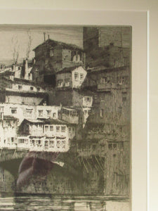 Albany E. Howarth Etching: The Ponte Vecchio,  Florence. Pencil Signed and dated in the plate 1918 FRAMED