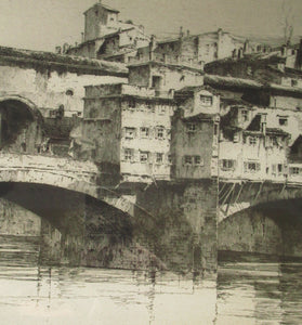 Albany E. Howarth Etching: The Ponte Vecchio,  Florence. Pencil Signed and dated in the plate 1918 FRAMED