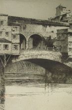 Load image into Gallery viewer, Albany E. Howarth Etching: The Ponte Vecchio,  Florence. Pencil Signed and dated in the plate 1918 FRAMED
