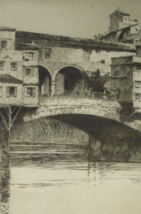 Albany E. Howarth Etching: The Ponte Vecchio,  Florence. Pencil Signed and dated in the plate 1918 FRAMED