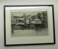 Load image into Gallery viewer, Albany E. Howarth Etching: The Ponte Vecchio,  Florence. Pencil Signed and dated in the plate 1918 FRAMED
