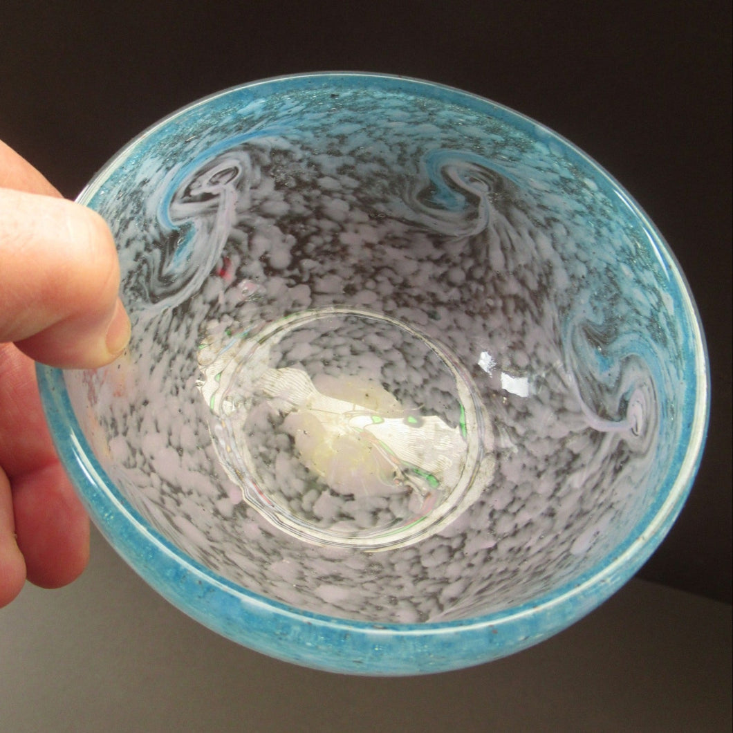 Fabulous little X ZA Shape Antique Scottish Monart Glass Bowl. With Original Paper Label on the Base