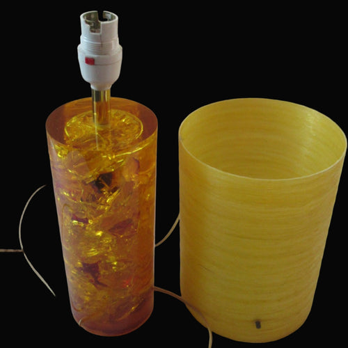 1970s Orange Shattaline Perspex Lamp with Yellow Fibre Spun Shade