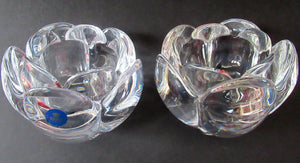 1990s PAIR of Heavy Clear Glass Royal Copenhagen Lotus Candle Holders. Large Size