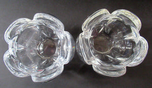 1990s PAIR of Heavy Clear Glass Royal Copenhagen Lotus Candle Holders. Large Size