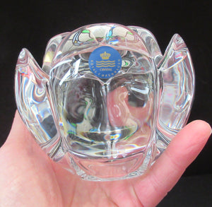 1990s PAIR of Heavy Clear Glass Royal Copenhagen Lotus Candle Holders. Large Size