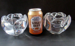 1990s PAIR of Heavy Clear Glass Royal Copenhagen Lotus Candle Holders. Larger Size