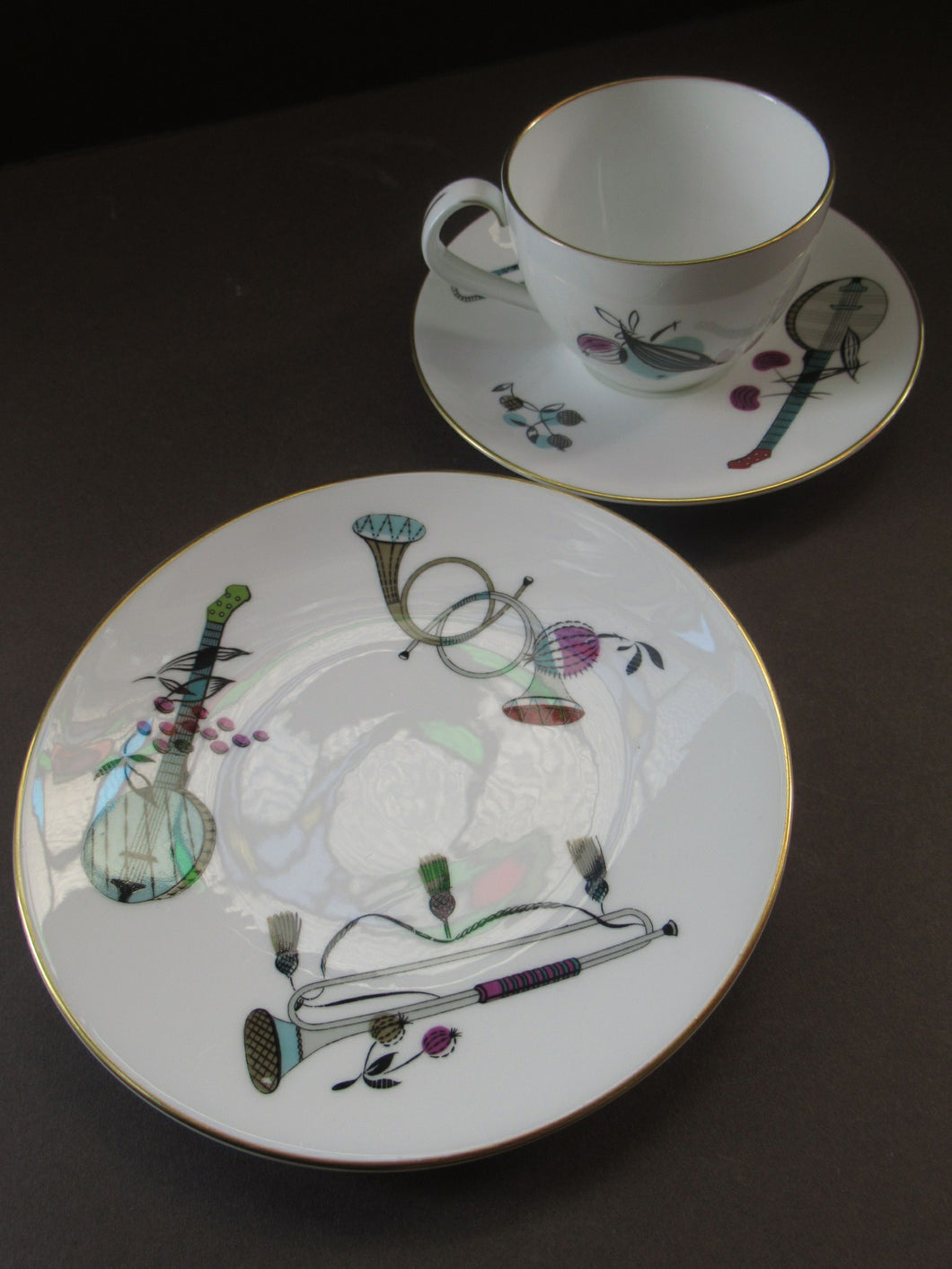 Royal Worcester Porcelain Trio Cup, Saucer, Side Plate Rare Fiesta Patern 1960s