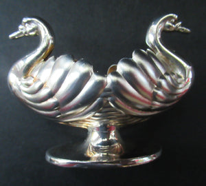 Victorian Hallmarked Silver Salt Dish and Spoons / Pin Cushions. Matching Swan Spoons In Fitted Case