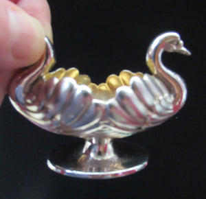 Victorian Hallmarked Silver Salt Dish and Spoons / Pin Cushions. Matching Swan Spoons In Fitted Case