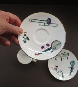 Royal Worcester Porcelain Trio Cup, Saucer, Side Plate Rare Fiesta Patern 1960s