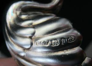 Victorian Hallmarked Silver Salt Dish and Spoons / Pin Cushions. Matching Swan Spoons In Fitted Case