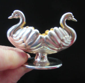 Victorian Hallmarked Silver Salt Dish and Spoons / Pin Cushions. Matching Swan Spoons In Fitted Case