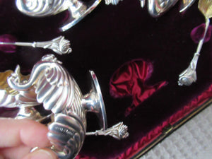 Victorian Hallmarked Silver Salt Dish and Spoons / Pin Cushions. Matching Swan Spoons In Fitted Case