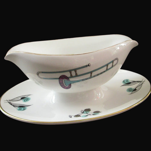Royal Worcester Fiesta Pattern 1960s Gravy Boat Saucer Boat