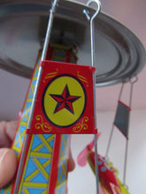 Load image into Gallery viewer, Products Vintage 2000 SCHYLLING Rocket Ride Carousel. Tin Plate Clockwork. Rotating Rockets. BOXED
