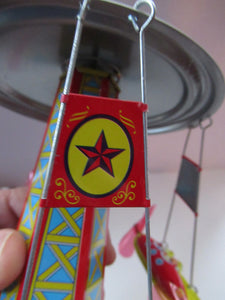 Products Vintage 2000 SCHYLLING Rocket Ride Carousel. Tin Plate Clockwork. Rotating Rockets. BOXED