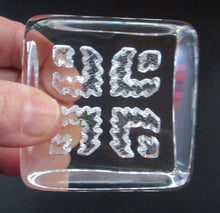 Load image into Gallery viewer, PAIR of Vintage 1970s NORWEGIAN Hadeland Clear Crystal Glass Paperweights: Abstract Viking Ship &amp; Runic Patterns

