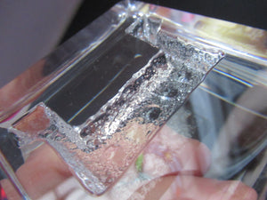 PAIR of Vintage 1970s NORWEGIAN Hadeland Clear Crystal Glass Paperweights: Abstract Viking Ship & Runic Patterns