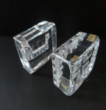 Load image into Gallery viewer, PAIR of Vintage 1970s NORWEGIAN Hadeland Clear Crystal Glass Paperweights: Abstract Viking Ship &amp; Runic Patterns
