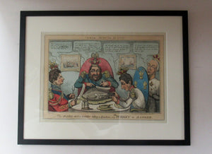 Antique GEORGIAN Satirical Print: The Allied Gourmands Taking a Luncheon; or the Turkey in Danger (1828)