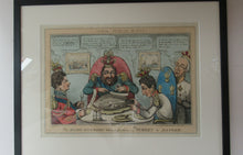 Load image into Gallery viewer, Antique GEORGIAN Satirical Print: The Allied Gourmands Taking a Luncheon; or the Turkey in Danger (1828)
