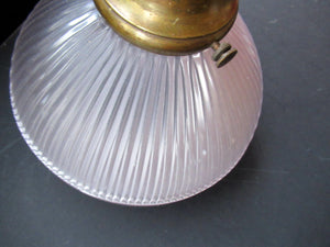 1920s GENUINE Glass Holophane Hanging Lamp Shade - complete with all original brass fittings