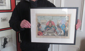 Antique GEORGIAN Satirical Print: The Allied Gourmands Taking a Luncheon; or the Turkey in Danger (1828)